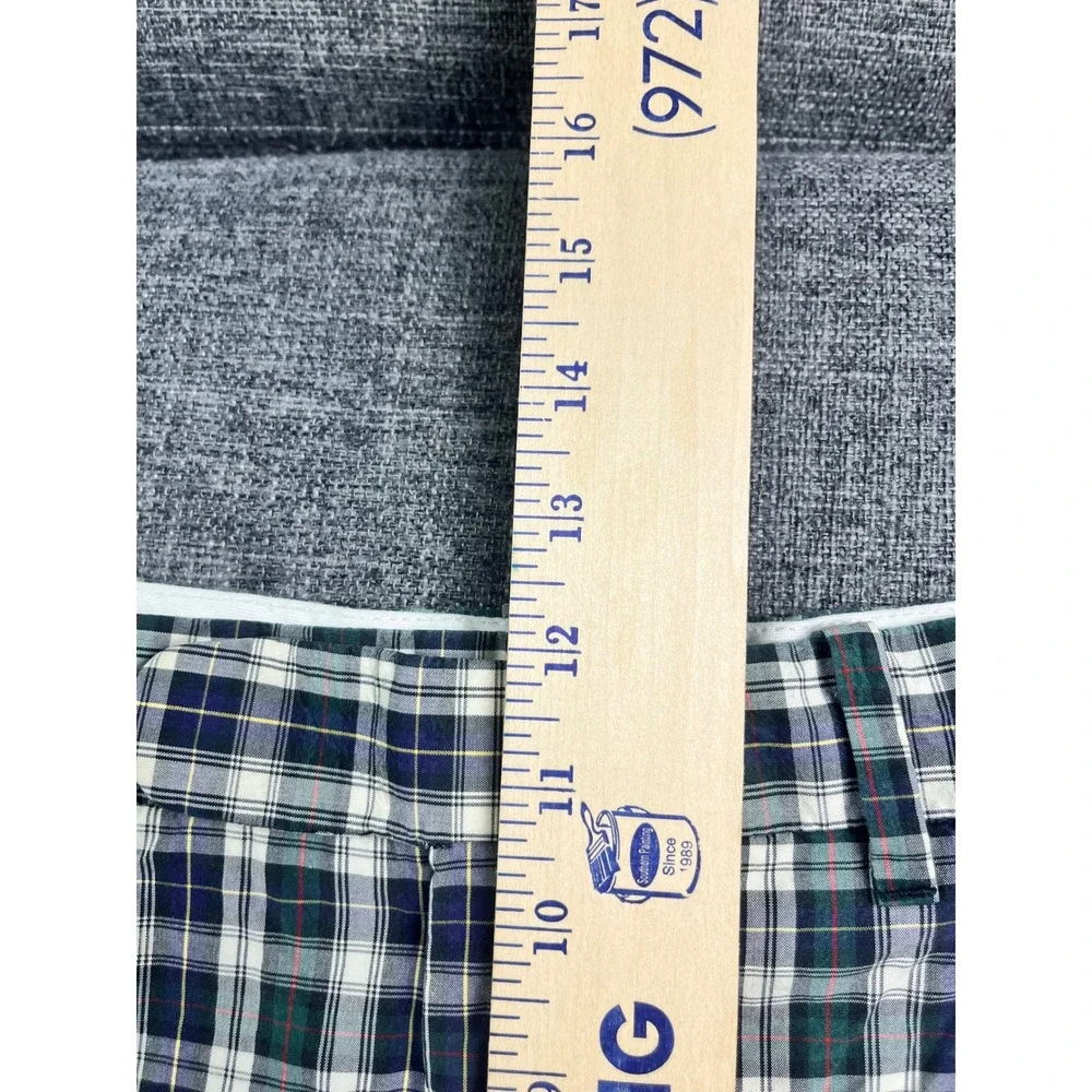 Polo Ralph Lauren Mens Green Navy Plaid Cotton Flat Front Shorts Size 40